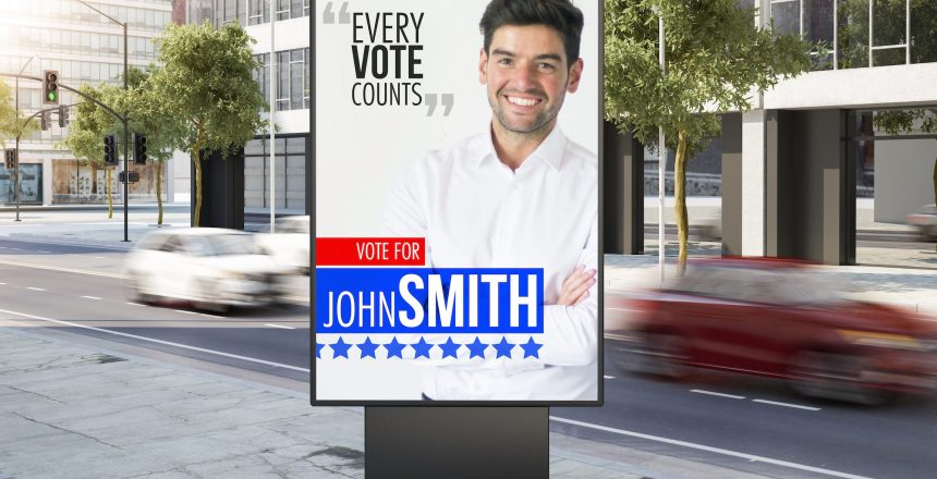 billboard on city street political marketing 3d rendering