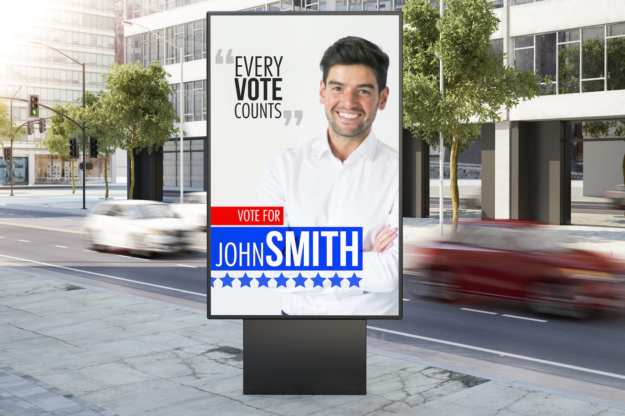billboard on city street political marketing 3d rendering